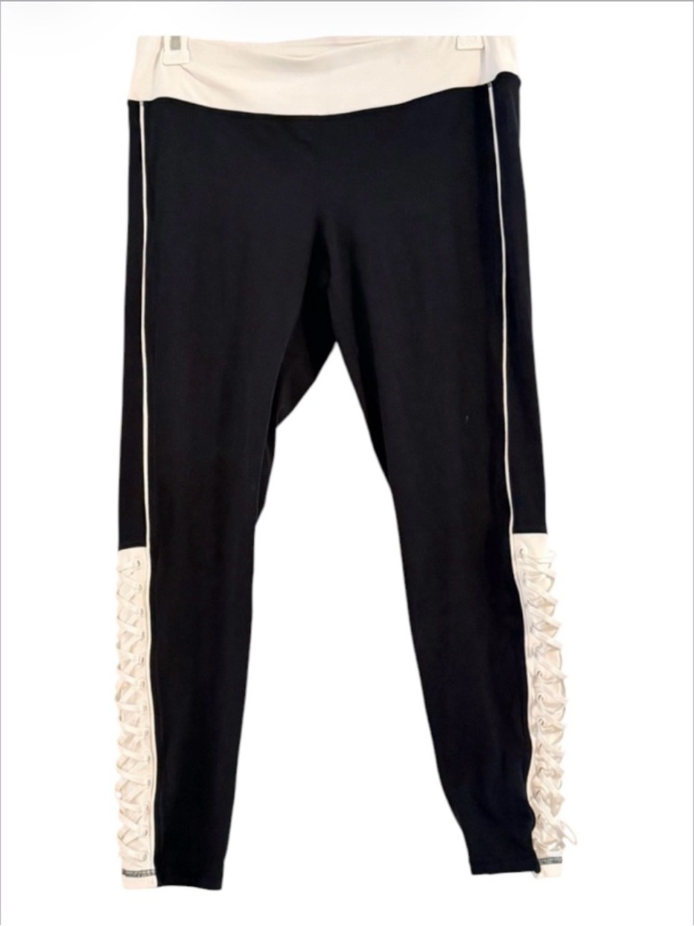 Msterial Girl Black White Colorblock Lace Up Yoga Leggings Size XL